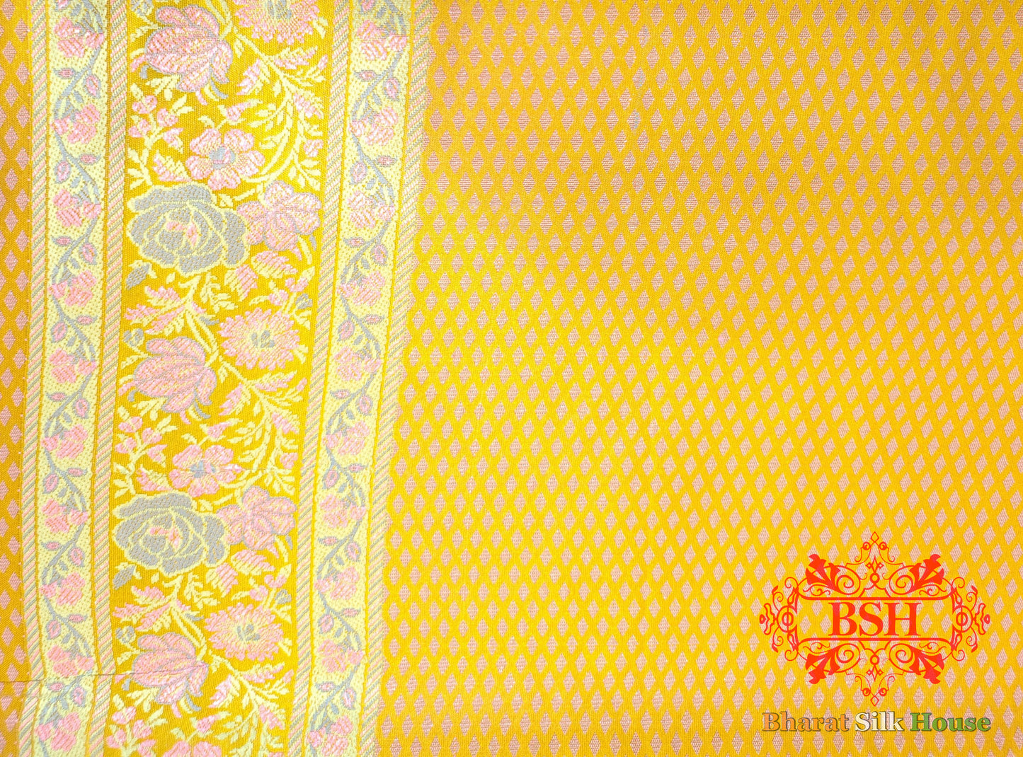 Yellow Chauthera (Four Color) Resham Zari Tanchoi Katan Silk Saree - Bharat Silk House Tanchoi katan