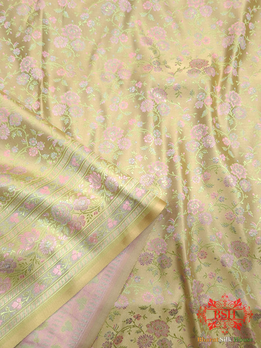 Beige Chauthera (Four Color) Resham Zari Tanchoi Katan Silk Saree