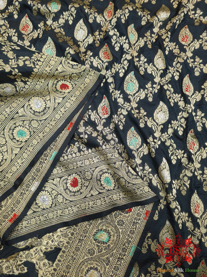 Pure Katan Silk Banarasi Handloom Saree - All over Jaal work with Meenakari