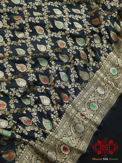 Pure Katan Silk Banarasi Handloom Saree - All over Jaal work with Meenakari