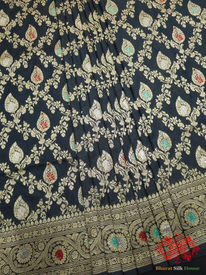 Pure Katan Silk Banarasi Handloom Saree - All over Jaal work with Meenakari