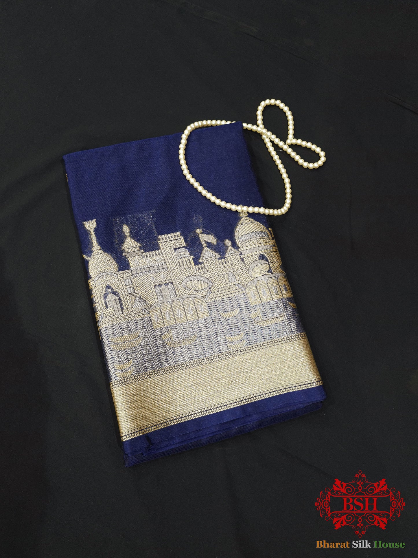 Blue Banaras Ghats Weaved Silk Saree