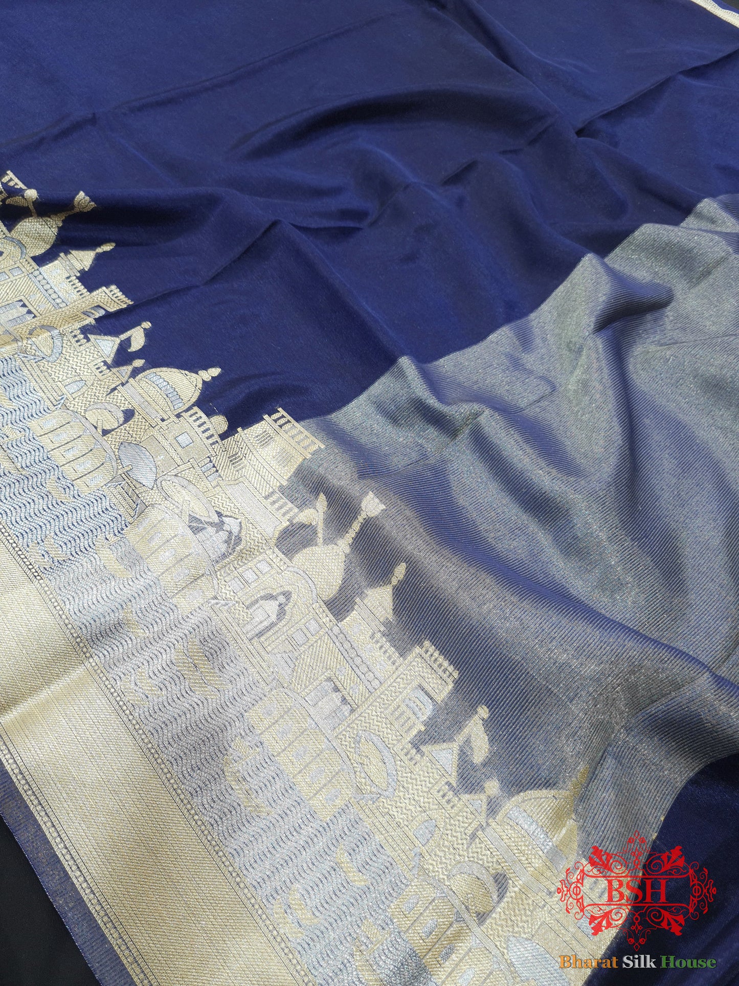 Blue Banaras Ghats Weaved Silk Saree