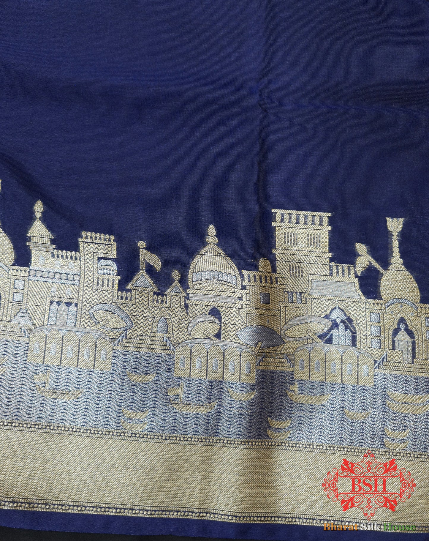 Blue Banaras Ghats Weaved Silk Saree