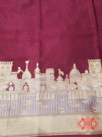 Shade Of Garnet Banaras Ghats Weaved Silk Saree