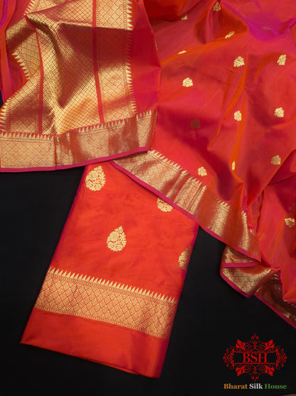 Orange Handloom Banarasi Silk Suit Piece