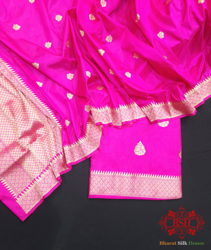 Pink Handloom Banarasi Silk Suit Piece