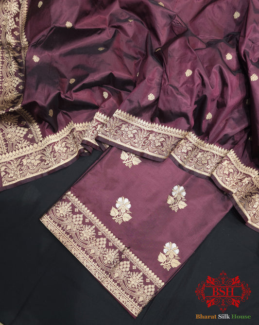 Deep Wine Handloom Banarasi Silk Suit Piece