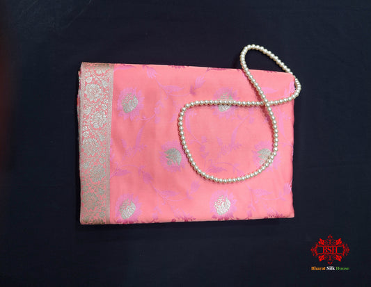 Pink Single Zari Tanchoi Silk Saree