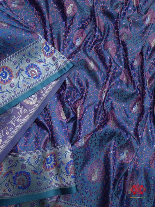 Shades Of Blue Dohri Resham Zari  Booti Tanchoi Silk Saree