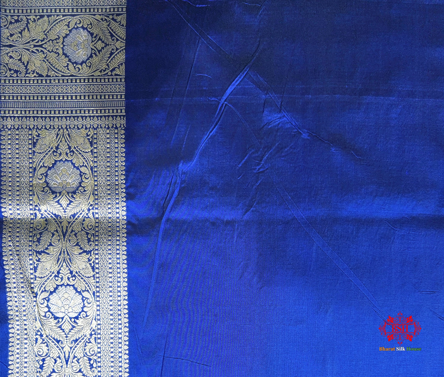 Handloom Banarasi Pure Katan Silk Opara Sona Rupa Dual Zari Saree Floral Jaal In Shades Of Blue