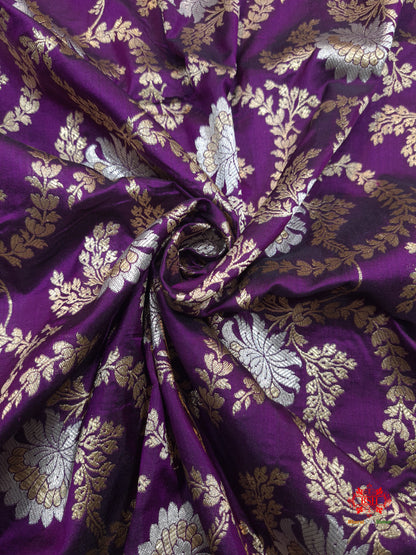 Handloom Banarasi Pure Katan Silk Opara Sona Rupa Dual Zari Saree Floral Jaal In Shades Of Magenta