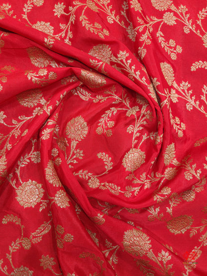 Pure Silk Crape Khaddi Georgette Saree With Antique Zari In Shades Of Red