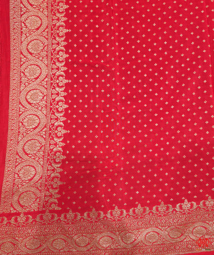 Pure Silk Crape Khaddi Georgette Saree With Antique Zari In Shades Of Red