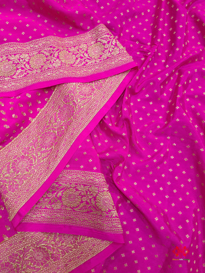 Pure Silk Crape Khaddi Georgette Saree With Antique Zari In Shades Of Pink