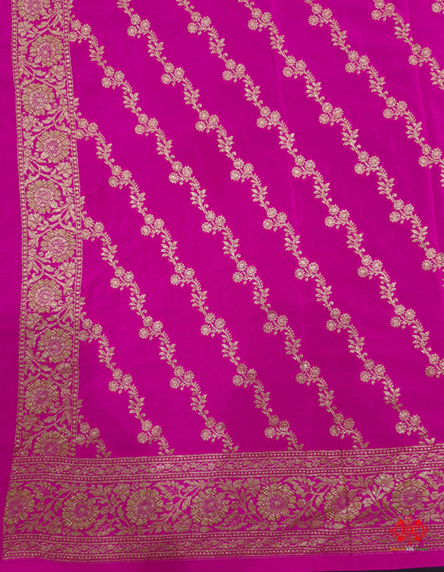 Pure Silk Crape Khaddi Georgette Saree With Antique Zari In Shades Of Pink