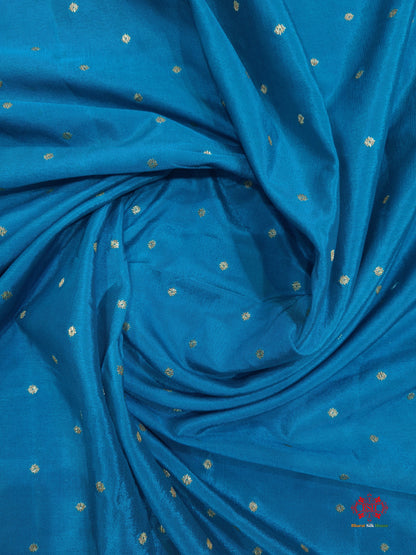 Pure Silk Crape Khaddi Georgette Saree With Antique Zari In Shades Of Blue