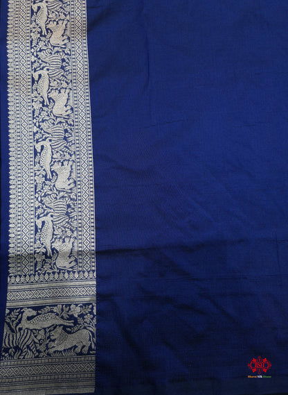 Handloom Banarasi Shikargah Katan Silk Saree In Shades Of Blue