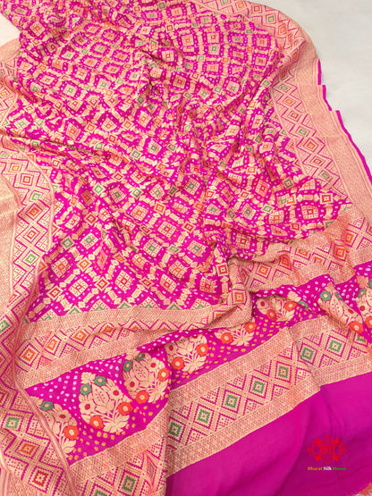 Pink Georgette Banarasi Handloom Menakari Bandhani Dupatta