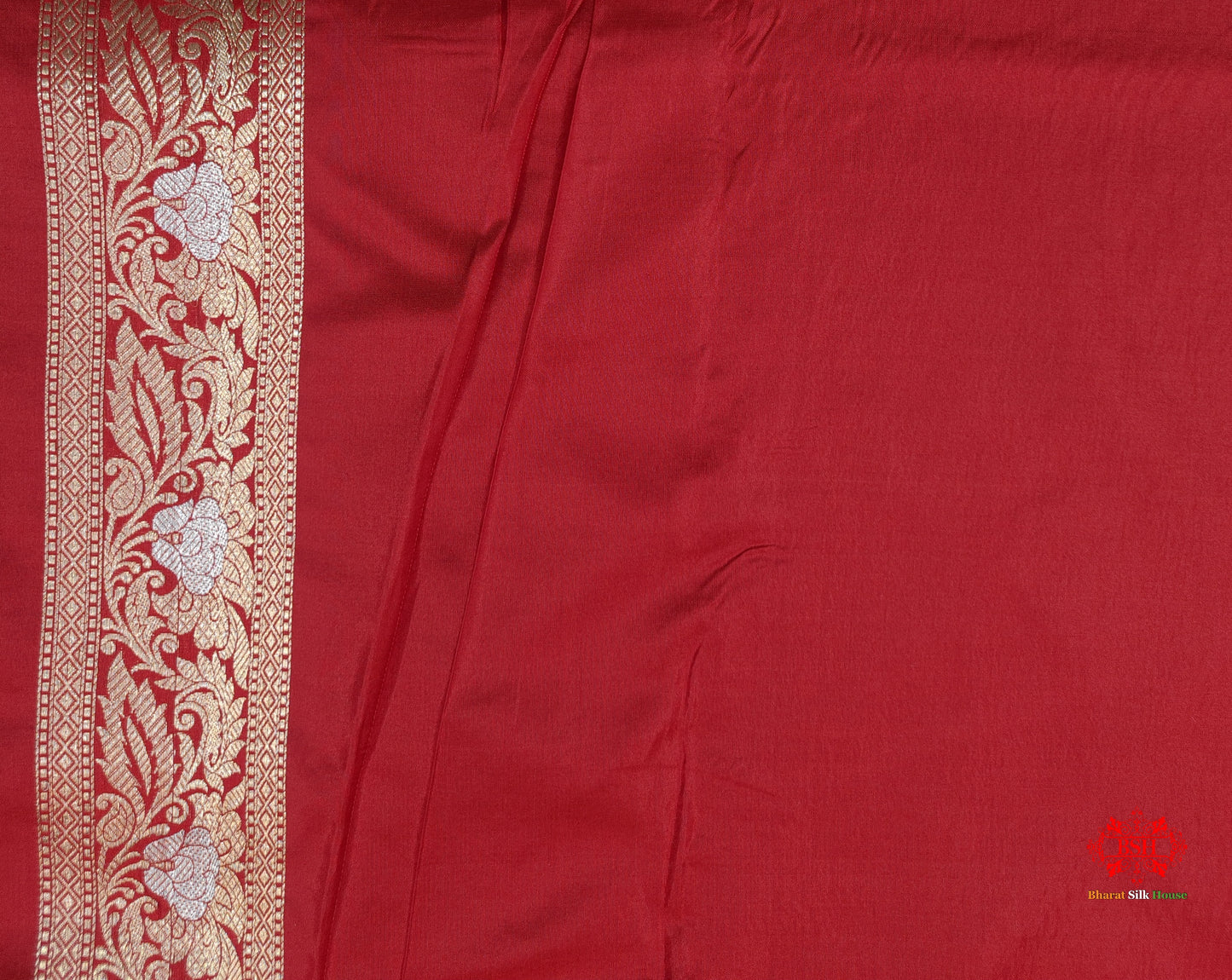 Handloom Banarasi Pure Katan Silk Opara Sona Rupa Dual Zari Saree Floral Jaal In Shades Of Red - Bharat Silk House