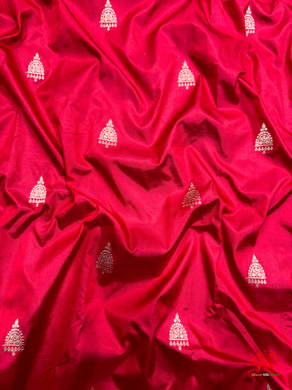 Pure Banarasi Handloom Katan Silk Antique Zari Saree In Shades Of Red