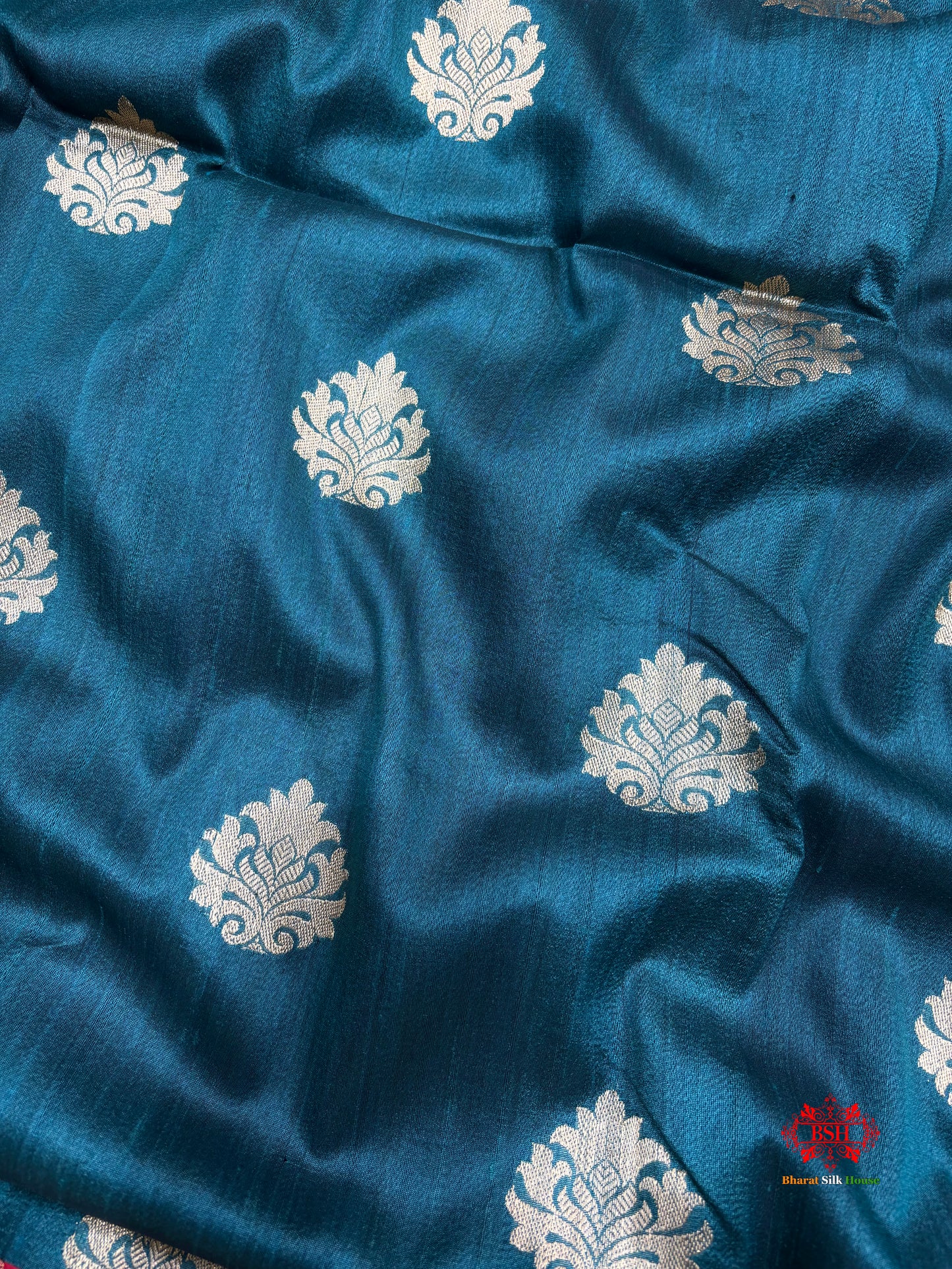 Ocean Blue Shade Pure Banarasi Tusser Moonga Silk Saree