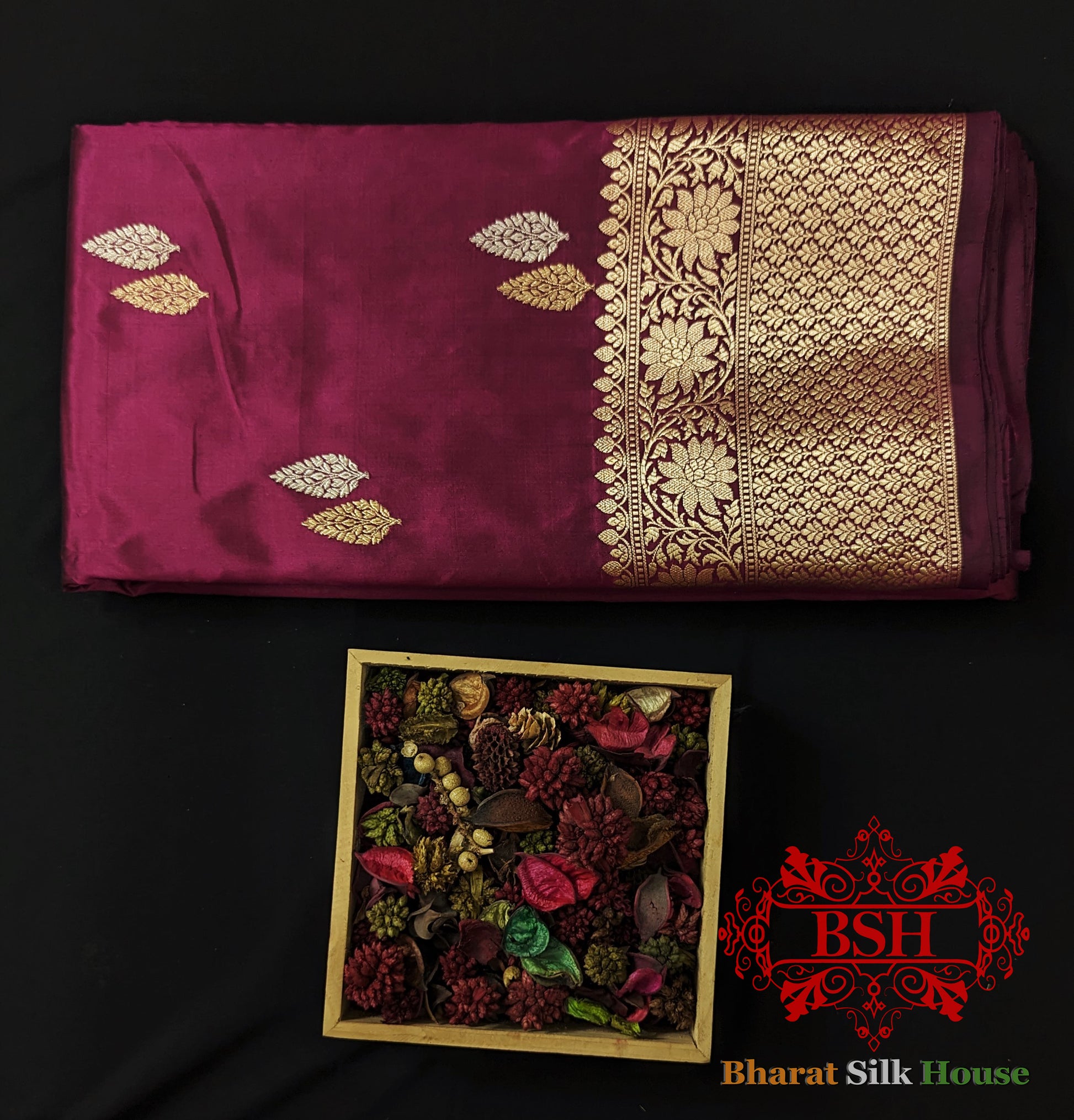 Pure Banarasi Handloom Katan Silk Meenakari  Antique Zari Saree In Shades Of Magenta - Bharat Silk House