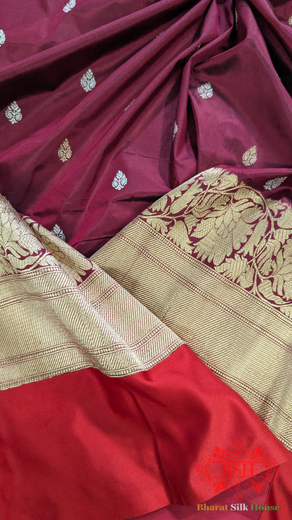 Pure Banarasi Handloom Katan Silk Meenakari  Antique Zari Saree In Shades Of Magenta - Bharat Silk House