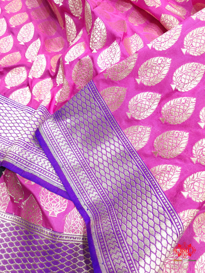 Handloom Banarasi Pure Katan Silk Floral Booti In Shades Of Pink