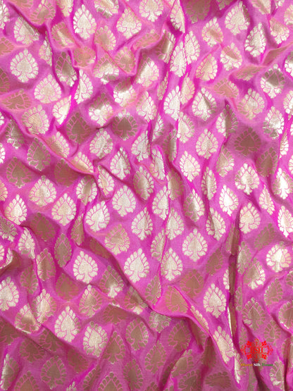 Handloom Banarasi Pure Katan Silk Floral Booti In Shades Of Pink