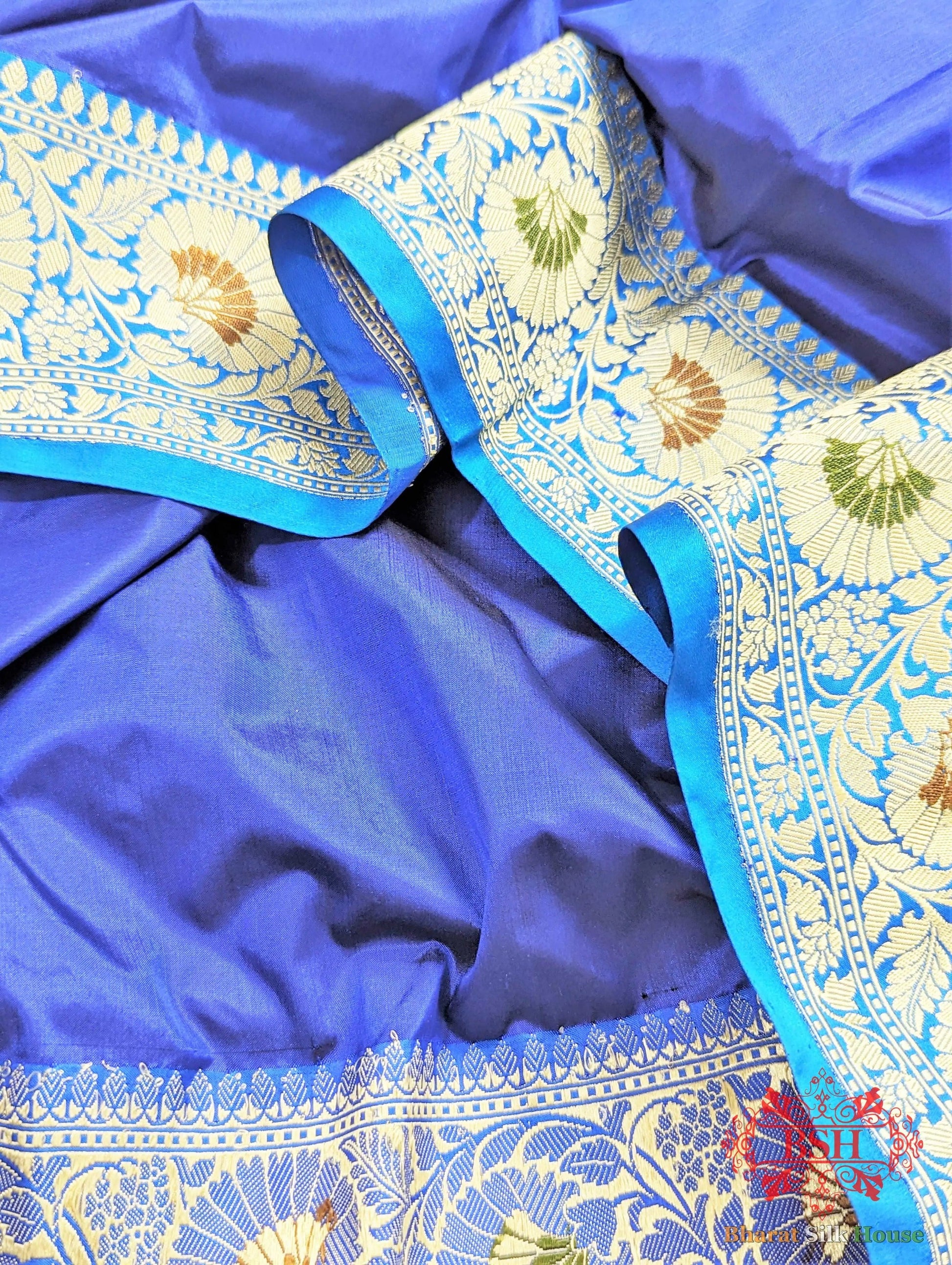 Admiral Blue Pure Katan Silk Banarasi Saree - Bharat Silk House