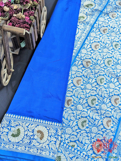 Admiral Blue Pure Katan Silk Banarasi Saree - Bharat Silk House