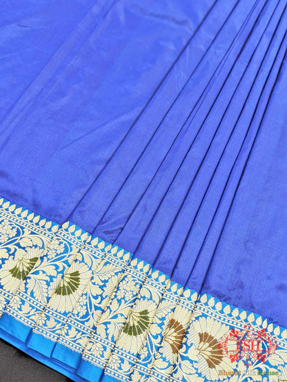 Admiral Blue Pure Katan Silk Banarasi Saree - Bharat Silk House