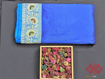 Admiral Blue Pure Katan Silk Banarasi Saree - Bharat Silk House