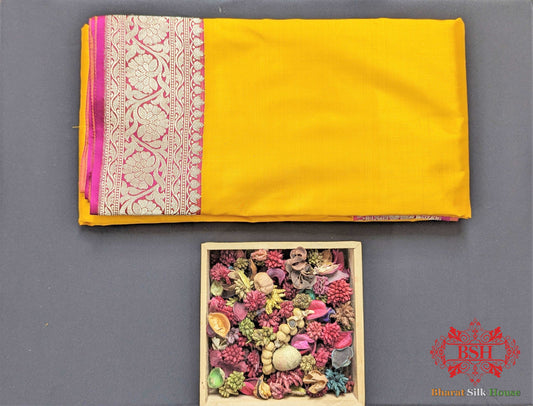 Amber Yellow Katan Silk Banarasi Handloom Saree - Bharat Silk House