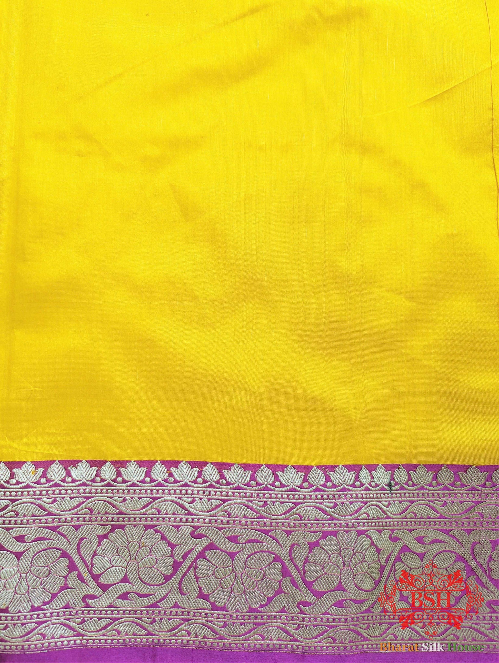 Amber Yellow Katan Silk Banarasi Handloom Saree - Bharat Silk House