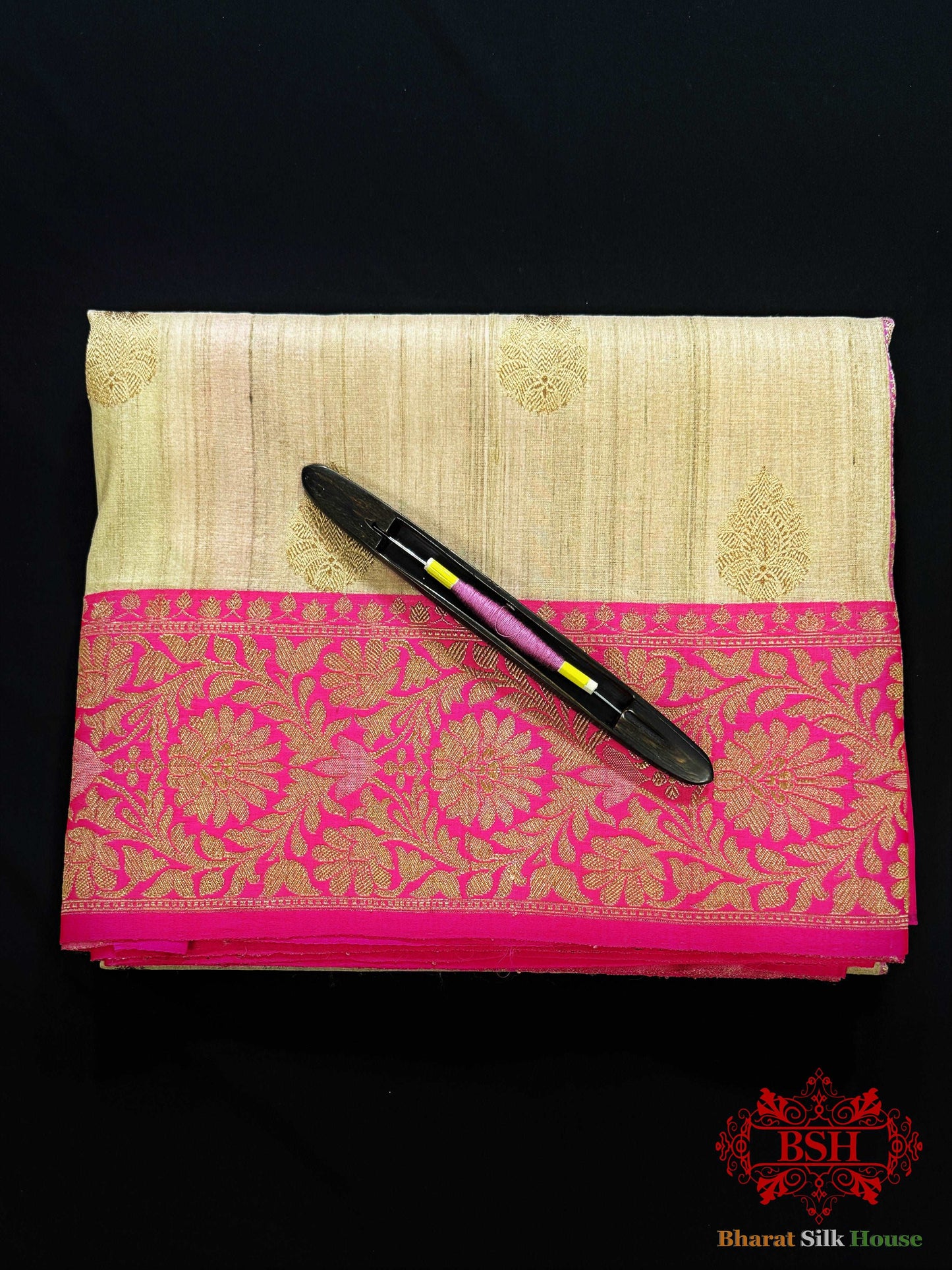 Antique White Pure Tussar Moonga Silk Handloom Saree With Zari Border - Bharat Silk House