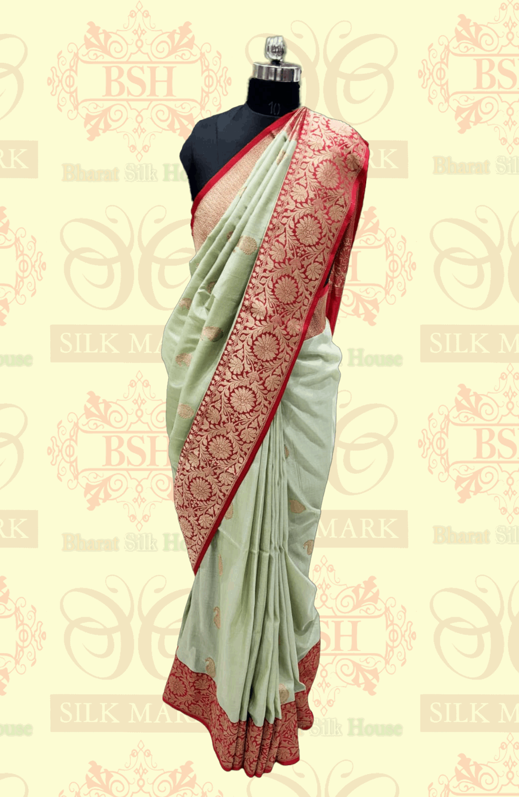 Avocado Green Pure Tussar Moonga Silk Handloom Saree With Zari Border - Bharat Silk House