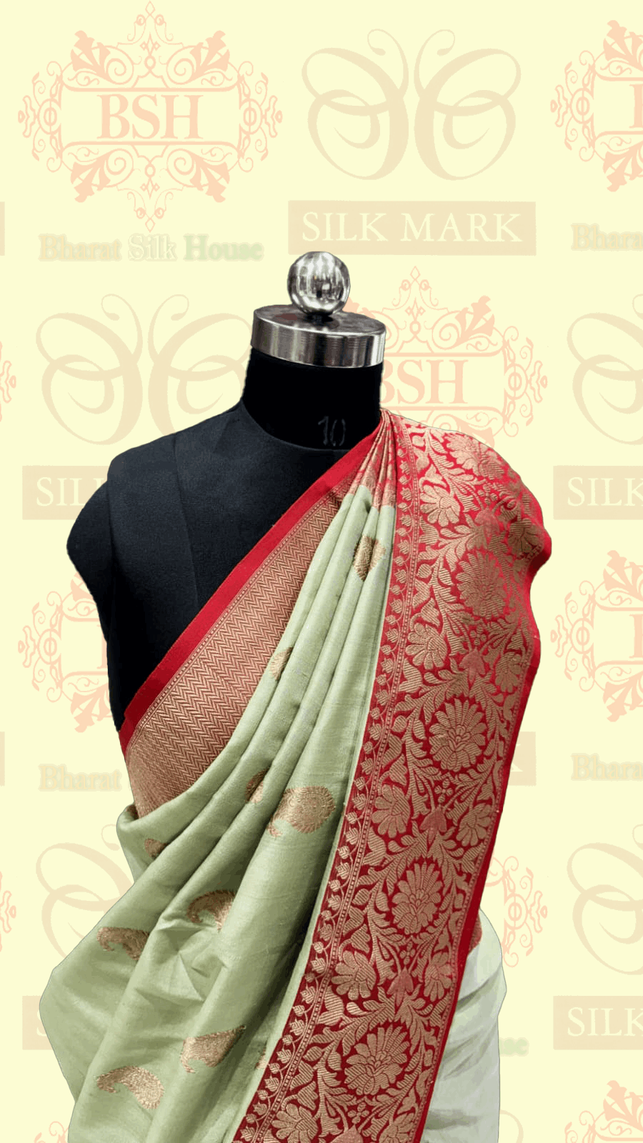 Avocado Green Pure Tussar Moonga Silk Handloom Saree With Zari Border - Bharat Silk House