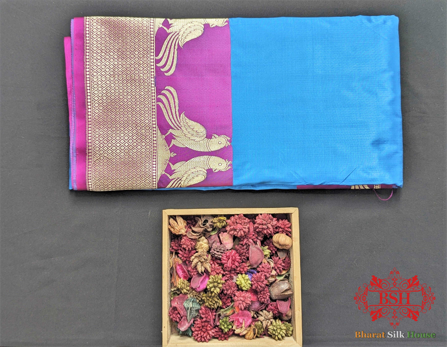 Azure Blue Pure Katan Silk Banarasi Handloom Saree - Bharat Silk House