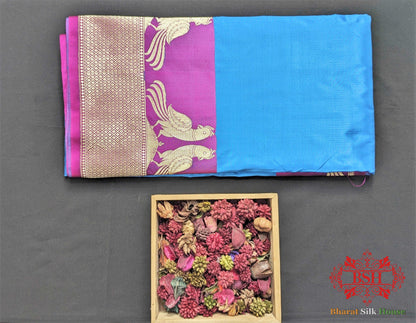 Azure Blue Pure Katan Silk Banarasi Handloom Saree - Bharat Silk House