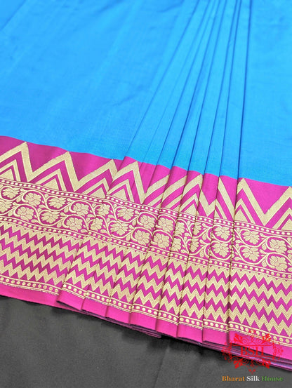 Azure Blue Shades Pure Katan Silk Banarasi Handloom Saree - Bharat Silk House