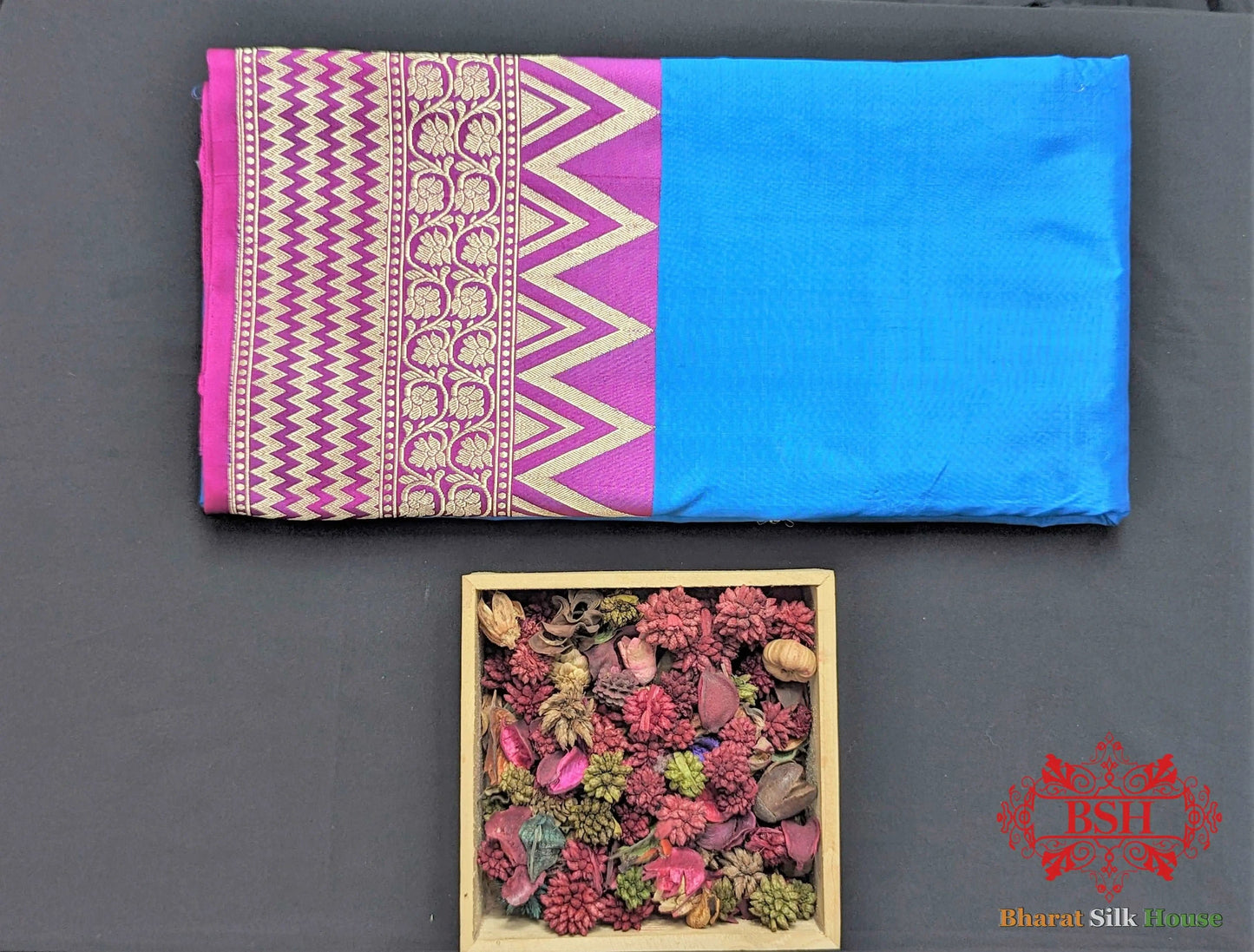 Azure Blue Shades Pure Katan Silk Banarasi Handloom Saree - Bharat Silk House