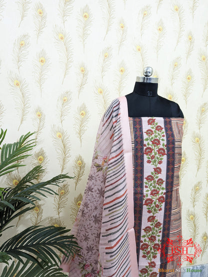 Baby Pink Digital Floral Print Cotton Suit Piece - Bharat Silk House