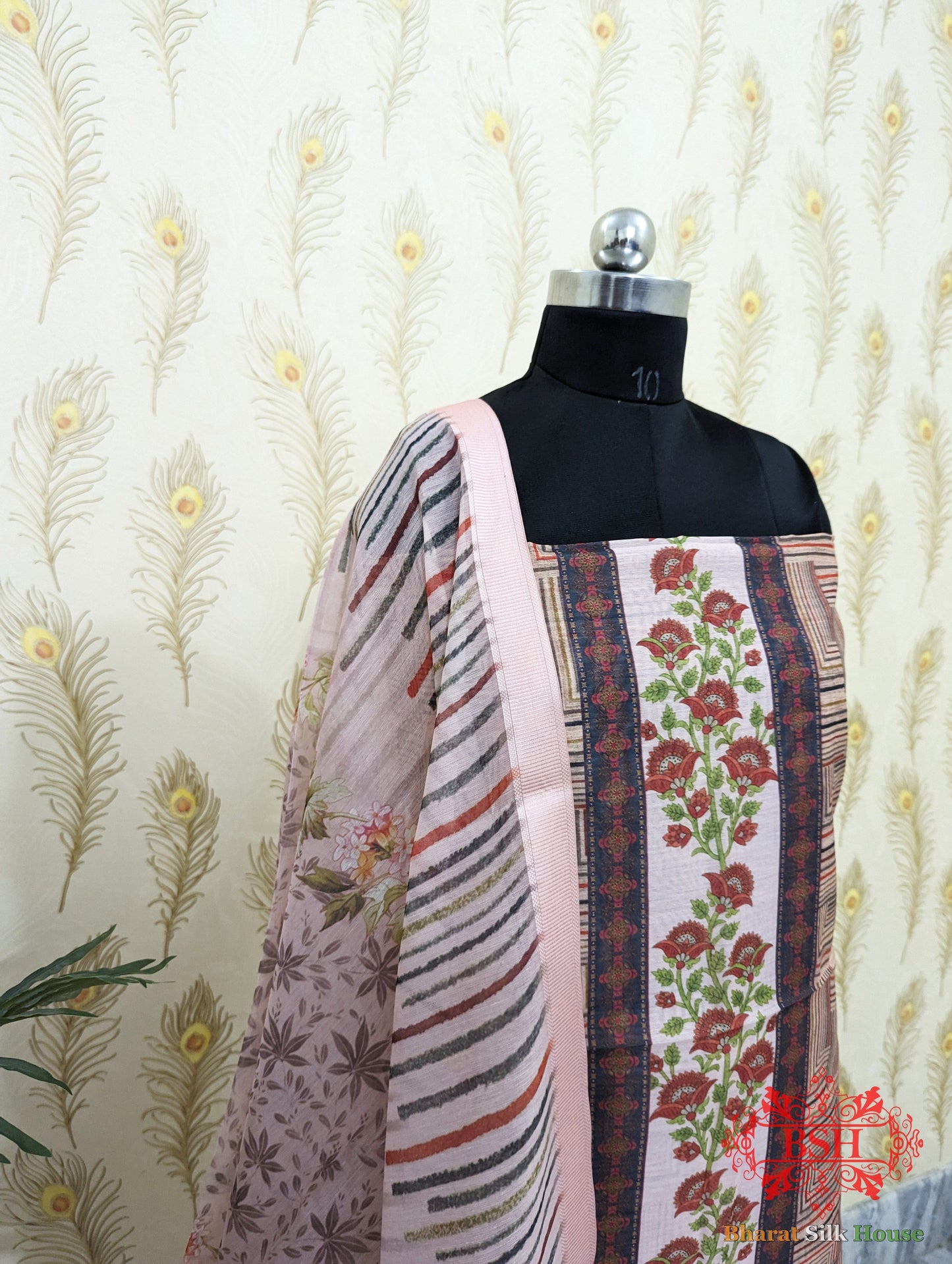 Baby Pink Digital Floral Print Cotton Suit Piece - Bharat Silk House