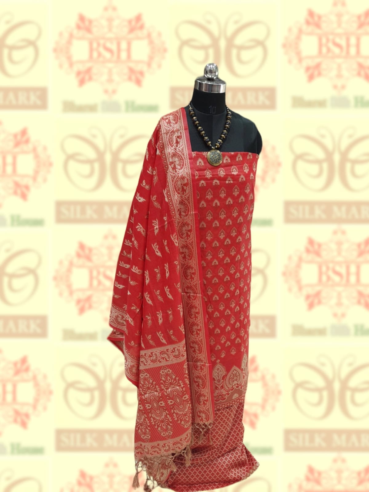 Banarasi Cotton Silk Resham Buti Woven UnStitched Suitset - Bharat Silk House