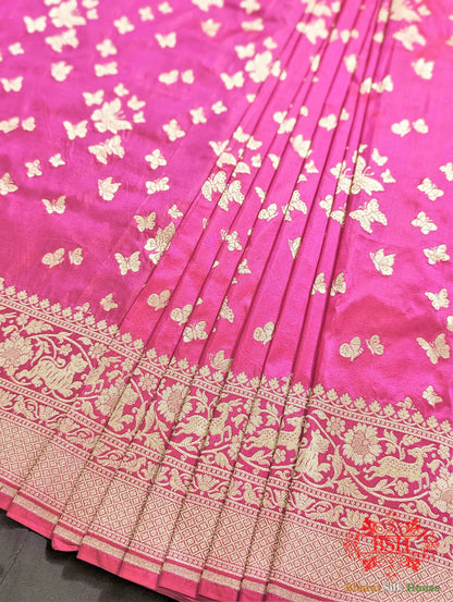 Banarasi Handwoven Katan Silk Butterfly Booti Saree - Bharat Silk House