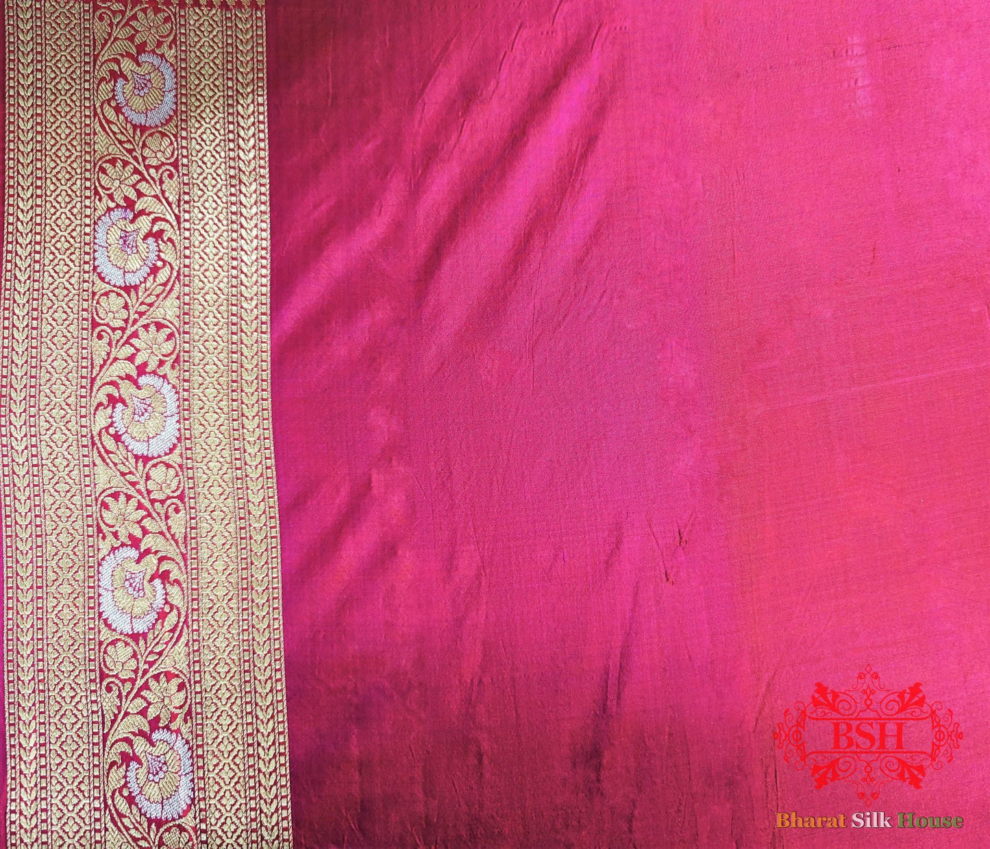 Banarasi Handwoven Katan Silk Saree With Dual Zari Floral Jaal In Shades Of Pink - Bharat Silk House