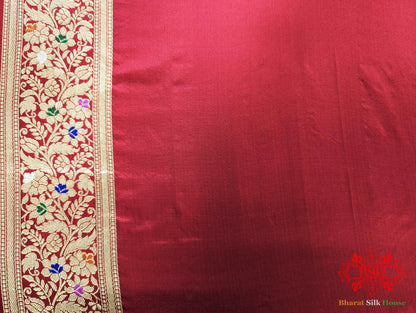 Banarasi Kadhwa Katan Meenakari Seven Color Meena Floral Jaal In Shades Of Red - Bharat Silk House