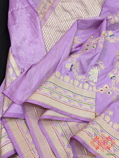 Banarasi Kadhwa Pure Katan Meenakari Seven Color Meena Floral Jaal In Shades Of Mauve - Bharat Silk House